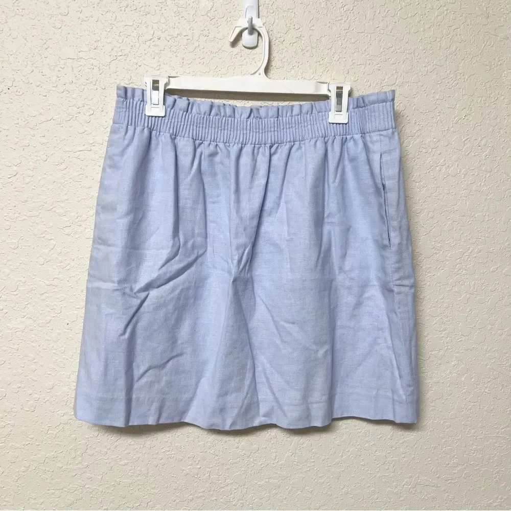 J. Crew Womens Linen Blend A-Line Skirt Pockets Size 12 Blue Stretch